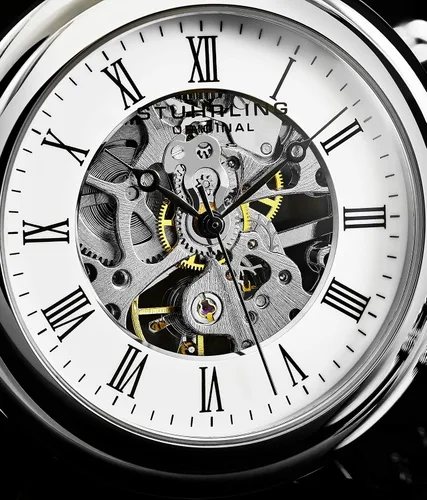 Miniatura 3 de Stuhrling Original Reloj de bolsillo para hombre de acero inoxidable analógico esqueleto reloj mano viento mecánico movimiento mecánico cadena