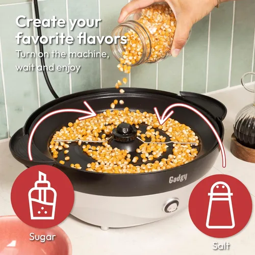 Miniatura 4 de Gadgy Máquina de palomitas de maíz – Máquina eléctrica de 800 W para hacer palomitas de maíz de aceite caliente con placa antiadherente, tapa
