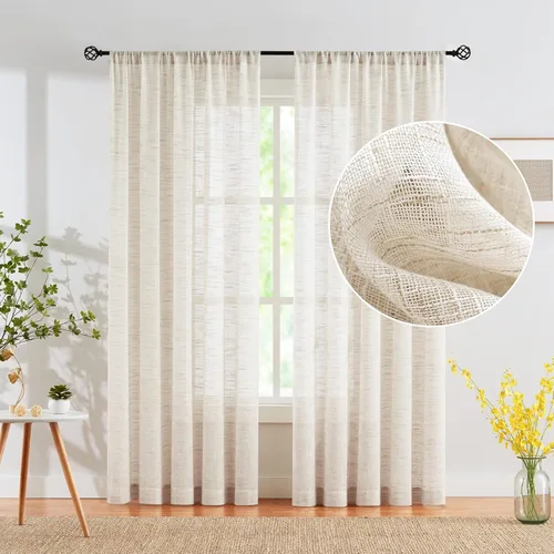 Miniatura 11 de Treatmentex Cortinas de Lino Semi Transparentes Naturales de 84 Pulgadas de Largo, Cortinas de Mezcla Country Falx para Sala de Estar, Casa