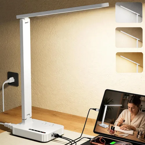 Lámpara de escritorio LED COZOO con puertos de carga USB y puerto tipo C, 2 tomacorrientes de CA, 9 modos de iluminación, función