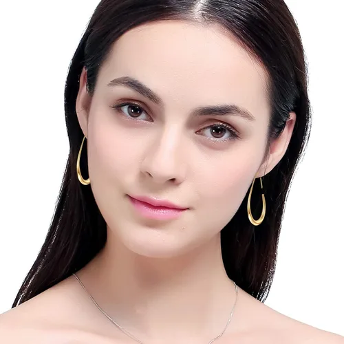 Miniatura 5 de Aretes de aro ligeros con forma de lágrima para mujer, chapados en oro blanco de 14 quilates, grandes y ovalados, de alto pulido, joyería de regalo