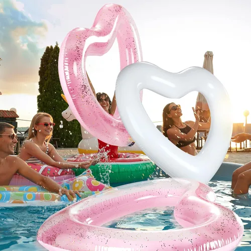 Miniatura 7 de Honoson 8 unidades de flotador de piscina con forma de corazón de 47.3 x 43 pulgadas, anillos de natación inflables en forma de corazón, flotador