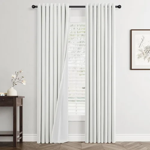 Miniatura 63 de Cream Linen Blackout Curtains 90 Length 2 Panels Set for Living Room Bedroom, 100% Black Out Thermal Insulated Linen Drapes, Room Darkening Grommet