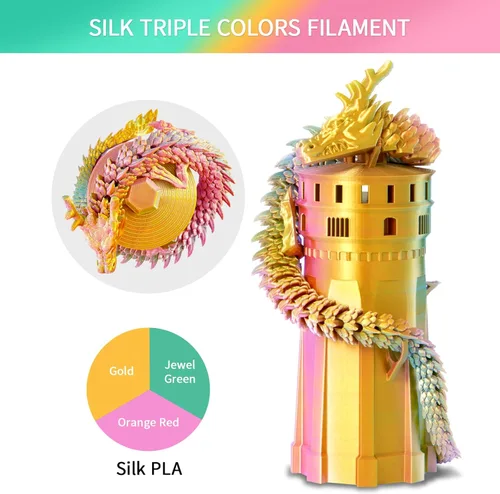 Miniatura 4 de ERYONE Filamento de ácido poliláctico (PLA) de seda tricolor para impresora 3D, de 1.75 mm +/- 0.03 mm, carrete de cartón de 1 kg (2.2 libras)