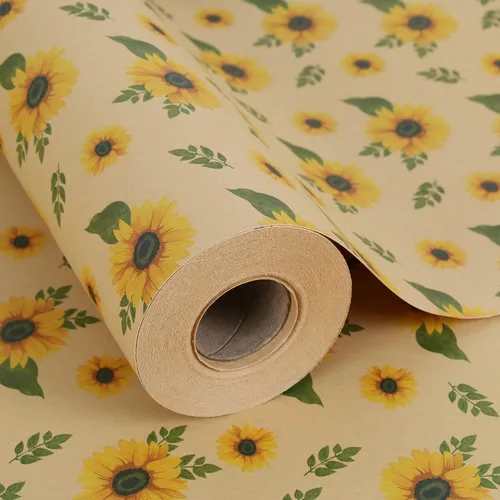Aimyoo Rollo de papel de regalo floral de kraft jumbo, papel de regalo para todas las ocasiones con flores de girasol para boda, despedida de
