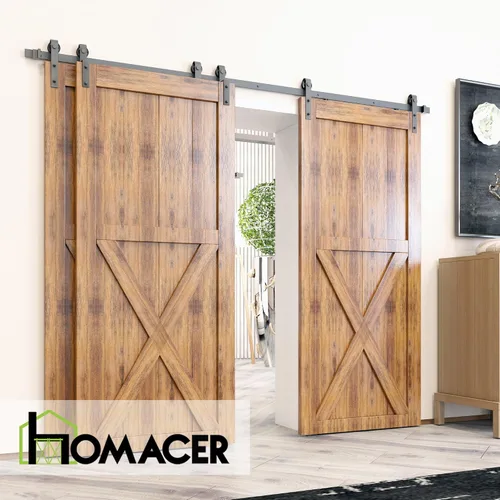 Miniatura 2 de Homacer juego de accesorios para puerta corrediza de granero, para puertas dobles/dos puertas, riel de 4 pies, diseño corredizo clásico, para Kit