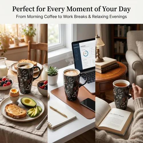 Miniatura 3 de Topadorn Taza de Café de Cerámica Taza de Viaje Regalo con Tapa 17oz., Taza de Té Alta de Porcelana con Asa para el Hogar y la Oficina, Taza