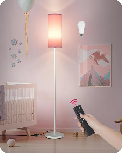 Miniatura 39 de Lámpara de pie regulable para sala de estar con control remoto e interruptor de pie, lámpara de pie de esquina, lámpara alta de pie moderna, Blanco