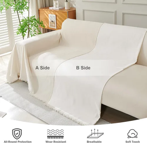 Miniatura 4 de OstepDecor Funda de Sofá de Chenilla, Fundas de Sofá Beige Lavables, Fundas de Sofá Seccional para Sofá en Forma de L, Funda Manta de Sofá, Fundas