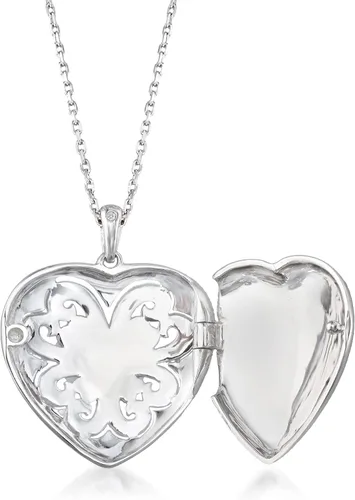 Miniatura 3 de Ross-Simons Collar con medallón de corazón enrollado de plata de ley con detalles de diamantes, 16 pulgadas, Diamante, Diamante