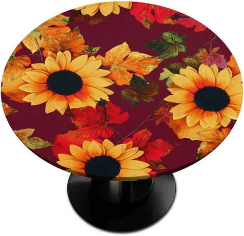 Miniatura 18 de cfpolar Mantel redondo ajustable de verano, hojas de palma tropical, borde elástico, mantel redondo lavable para uso en interiores y exteriores, se