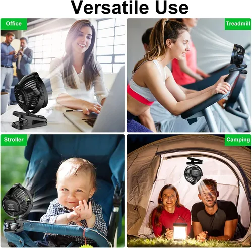 Miniatura 7 de Minthouz Ventilador de clip – Ventilador pequeño recargable USB C de 8000 mAh con indicador de nivel de batería, rotación de 720° de bajo ruido