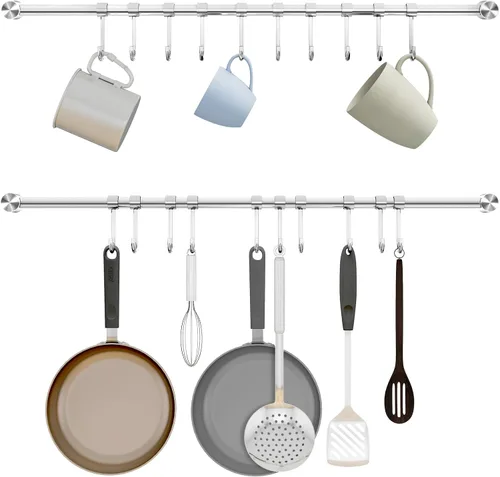 Miniatura 9 de Audmore Estante para utensilios de cocina, 2 unidades, ollas y sartenes de 15.6 pulgadas, estante colgante de pared, tapa de acero inoxidable 304, 7