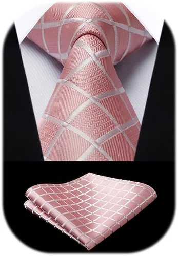Miniatura 133 de HISDERN Conjunto de corbata a cuadros a cuadros pañuelo tejido clásico formal para hombre corbata y bolsillo cuadrado
