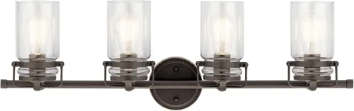 Miniatura 25 de Lámpara de pared Brinley de Kichler, para 1 foco y con pantalla de vidrio transparente, 45576OZ, 100watts, 120 volts Bronce antiguo