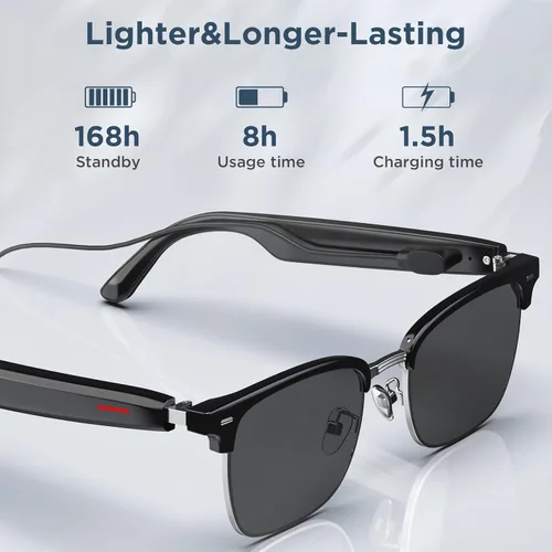 Miniatura 7 de Gafas de sol inteligentes con control de voz, llamadas manos libres y protección UV400, audio HD, micrófono integrado, tiempo de reproducción de 6