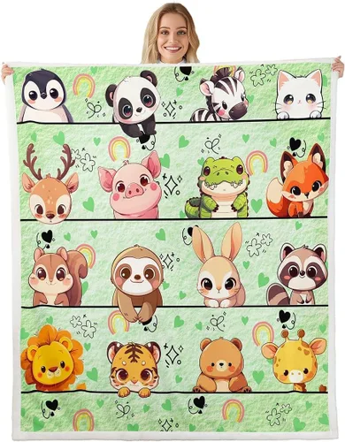 Miniatura 15 de Manta de franela de animales de dibujos animados para todas las estaciones, manta de cama azul con estampado de amor Kawaii para decoración
