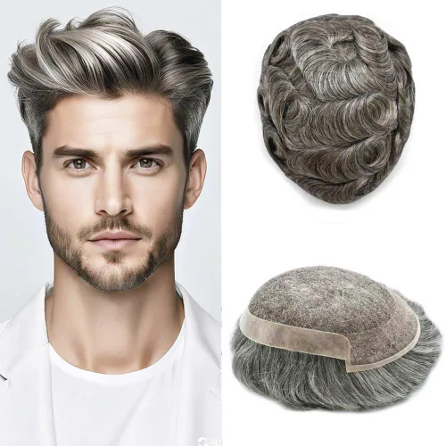 Miniatura 23 de Toupee Hair System For Men Real Human Hair Swiss Lace Mens Toupee Men Hair Replacement System Natural Hairline Mens Hairpieces 6X8"-80% light