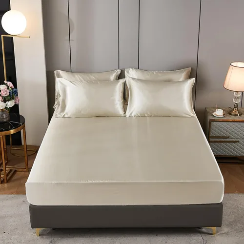 Miniatura 8 de Bedding Dreamer - Juego de edredón de satén, tamaño matrimonial, color beige, 8 piezas, juego de edredón sedoso de hotel de lujo
