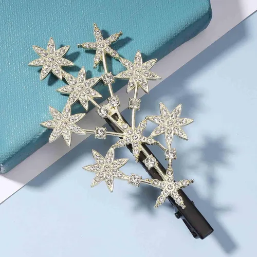 Miniatura 4 de Crystal Star - Pasador de pelo con diamantes de imitación, accesorio para el cabello de novia, tocado decorativo para mujeres y niñas (dorado)