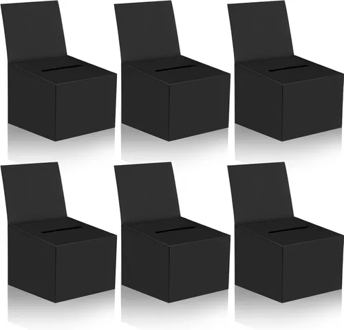 Paquete de 6 cajas de sugerencias para rifas con ranura, cajas de cartón de 6.5 x 4.5 x 4.5 pulgadas con ranura para boletos y cabecera extraíble