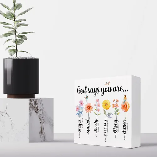Miniatura 4 de Letrero de caja de madera con versículo bíblico, Dios dice que eres único, decoración de bloque de madera cristiana, letrero religioso de madera god