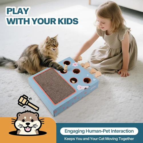 Miniatura 6 de PAWISE Juguete rascador interactivo para gatos, tablero rascador de cartón 3 en 1 y caja de juguetes interactiva de rompecabezas para gatos