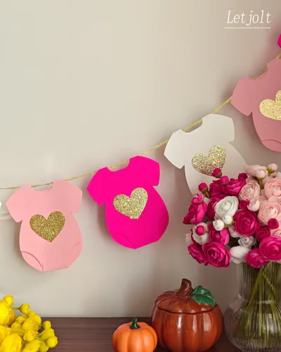 Miniatura 5 de Guirnalda de papel rosa para baby shower, de manga corta, body de tendedero para revelación de género, pancarta de cumpleaños, traje de bebé