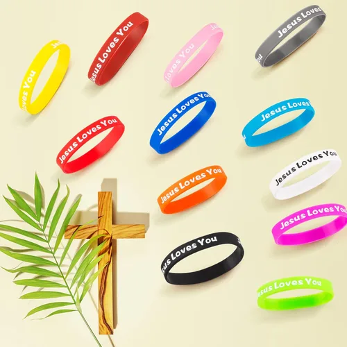 Miniatura 3 de Jesus Loves You - Pulseras de goma coloridas de silicona cristiana para hombres y mujeres, regalos de fiesta, pulsera inspiradora para adultos