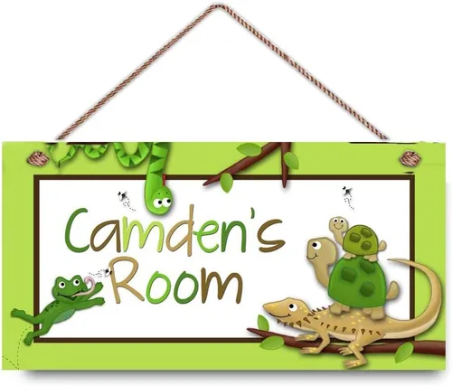 Miniatura 16 de Cartel de animales de la selva para niños, nombre personalizado, letrero de plástico de montaje en pared de 5 x 12.5 pulgadas, estilo moderno