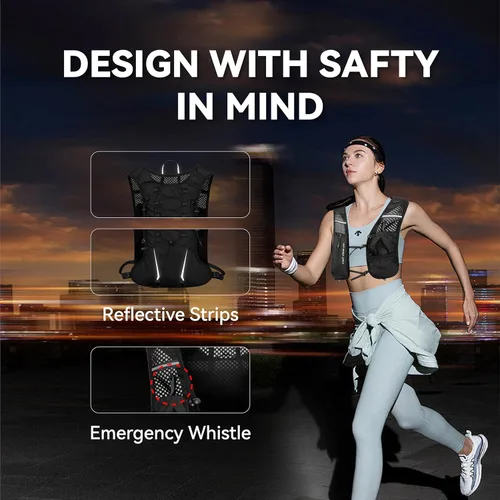 Miniatura 5 de XBT Mochila de hidratación con bolsa de agua de 2 litros, chaleco ligero para correr para hombres y mujeres, ajustable, transpirable, mochila
