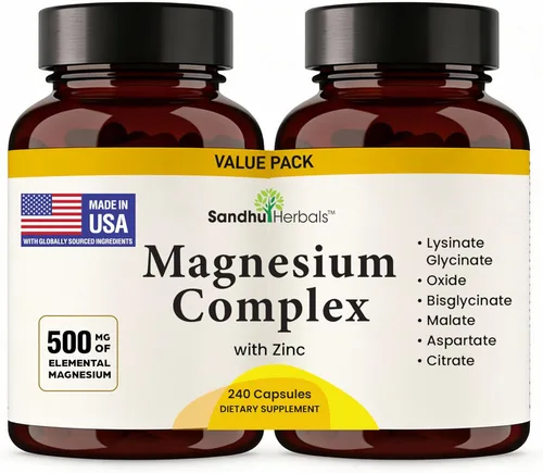 Complejo completo de magnesio de 500 mg para mujeres y hombres | 240 cápsulas | Suplemento Mag 6 en 1 con zinc | Calidad del sueño y salud muscular