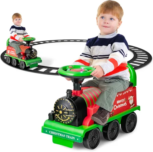 Miniatura 10 de Costzon Tren de paseo de 2 plazas con carruaje, juguete de 6 V con almacenamiento debajo del asiento, reposapiés, silbato de tren, música y luces
