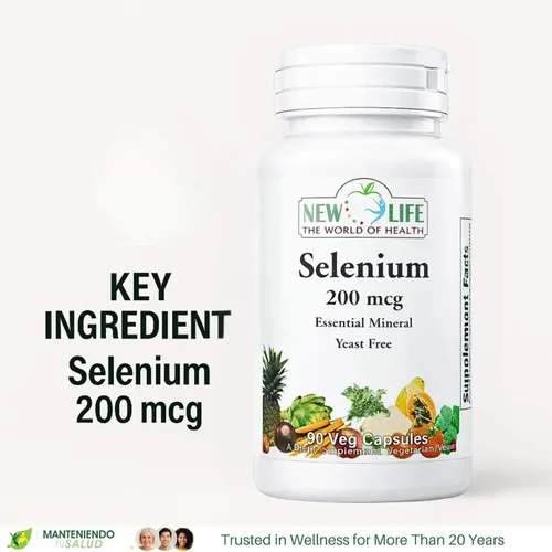 Miniatura 4 de New Life Selenio 200mcg, mineral esencial, 90 cápsulas vegetales
