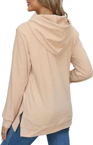 Miniatura 4 de Sudaderas con capucha para mujer, con dobladillo dividido, con cordón, casual, manga larga, con bolsillos