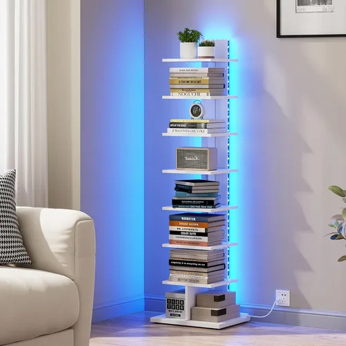 Miniatura 13 de TUTOTAK - Estantería estrecha, estantería de 8 niveles, estante de libros con espacio para la columna para espacios pequeños, estante de esquina