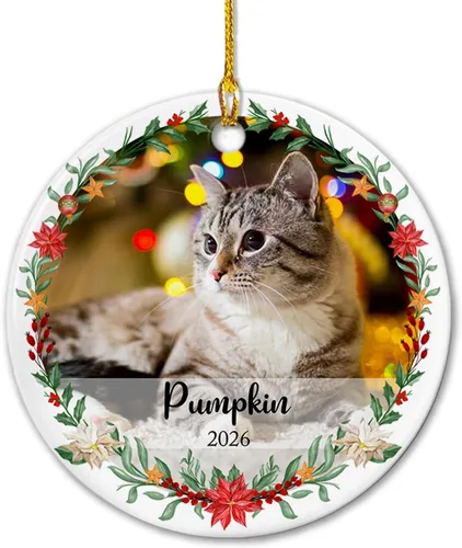 Miniatura 19 de Adorno de cerámica de Navidad personalizado para perro y gato, adorable adorno de Navidad amigable y leal, marco de fotos, adornos de Navidad 2026