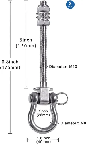 Miniatura 5 de 2 perchas de columpio resistentes con rodamientos, accesorios de columpio de acero inoxidable para vigas de madera y metal, ganchos para colgar