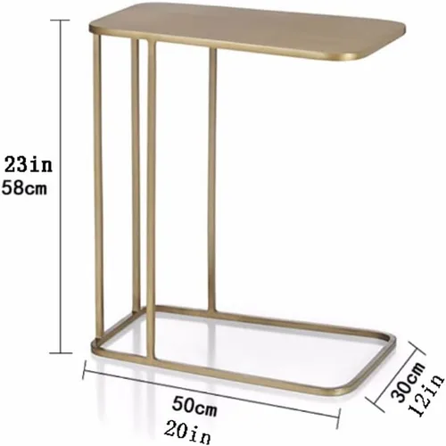 Miniatura 3 de Mesa de Centro - Mesa auxiliar pequeña en forma de C, delgada y estrecha, mesa auxiliar moderna de metal y aperitivos para espacios pequeños, sofá