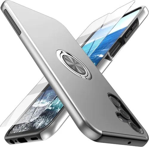 Miniatura 9 de Funda para Galaxy A13 5G con protector de pantalla (vidrio templado), funda híbrida 2 en 1 protectora delgada y resistente con anillo magnético Negro