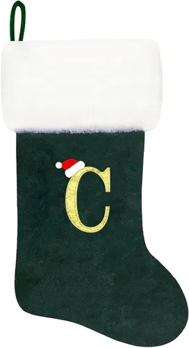 Miniatura 52 de Calcetines de Navidad bordados de 20 pulgadas con monograma, terciopelo negro con puño de felpa blanca supersuave, adornos clásicos para decoración