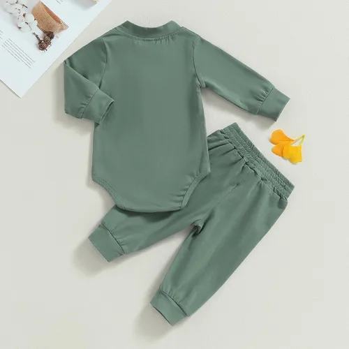 Miniatura 7 de Ropa de bebé recién nacido, ropa de punto acanalado, manga larga, pantalones de algodón sólido, trajes de otoño e invierno, 2 piezas