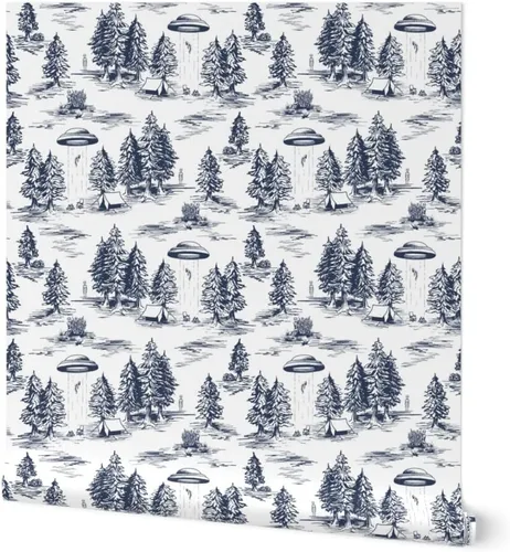 Despegar y pegar papel pintado Swatch - UFO Toile Alien pequeña escala azul blanco espacio caprichoso papel pintado personalizado extraíble por