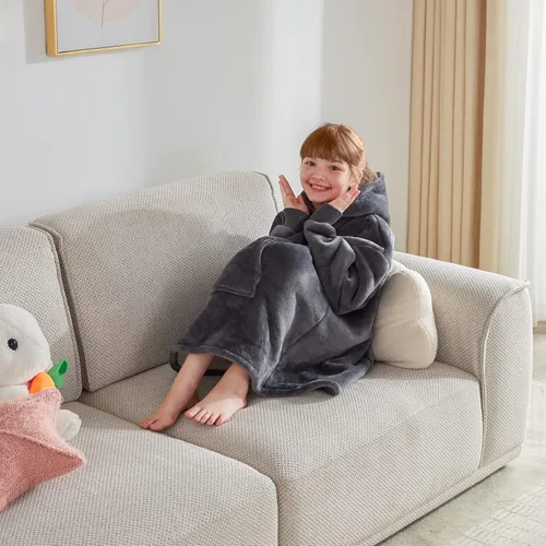 Miniatura 8 de Touchat Manta Vestible con Capucha para Niños y Adolescentes de 6-13 Años, Sudadera de Forro Polar Sherpa de Gran Tamaño con Bolsillo, Mantas Suaves