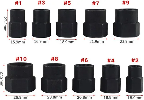 Miniatura 2 de 10 piezas de removedor de tuercas, juego de extractor de tuercas de impacto de 0.354-0.748 in, enchufe extractor de tuercas, juego de herramientas