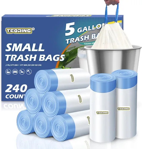 Miniatura 24 de Bolsas de basura de 6 galones con cordón de 1.1 mil, 120 bolsas de basura medianas, 22.5 litros de plástico fuerte sin perfume, bolsas gruesas
