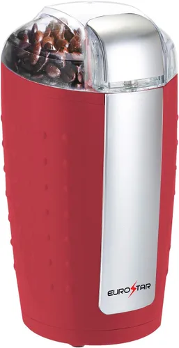 EUROSTAR EG201R - Molinillo de café eléctrico de 3 onzas con cuchillas de acero inoxidable, color rojo