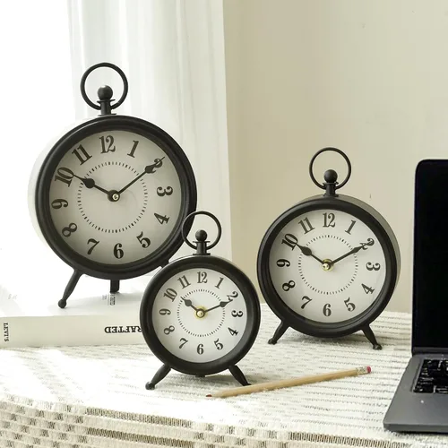 Miniatura 5 de EMAX HOME - Reloj de escritorio y estante negro pequeño, 4.7 x 7.3 pulgadas, reloj de mesa retro elegante con cubierta de vidrio, reloj decorativo