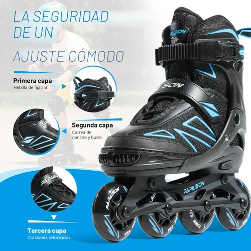 Miniatura 5 de PAPAISON Patines en línea para niños de 5 a 8 años, 8 a 12 años, tamaño ajustable, patines con cuchillas para principiantes para niños y jóvenes Azul