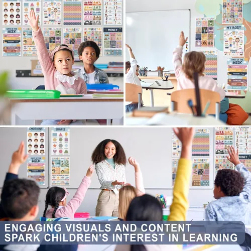 Miniatura 5 de KINGPRINT - 16 pósteres educativos laminados para niños pequeños (11 x 17 pulgadas), pósteres bohemios para aula, imprescindibles para la escuela